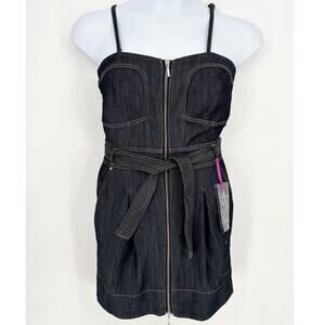 Boom Boom Jeans BBJ NWT Denim Zip-Up Belted Removable Strap Mini Dress Size L